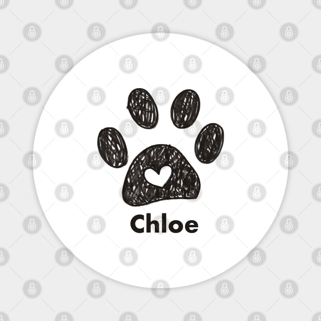 Chloe name made of hand drawn paw prints Magnet by GULSENGUNEL